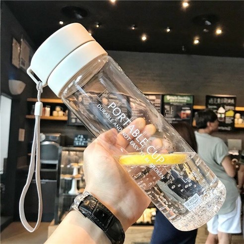 YANG한국어 스타일 스포츠 간단한 플라스틱 남학생 학생 휴대용 누출 방지 커플 크리 에이 티브 신선한 투명 휴대용 컵, 색깔19, 하나