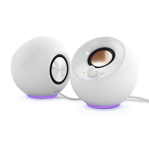 Creative Pebble SE 미니멀리스트 2.0 USB-C 전원 PC 스피커 RGB 조명 3.5mm AUX-in 컴퓨터 및 노트북용 최대 4.4W RMS 전원 (화이트)