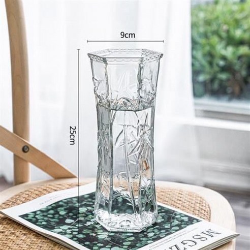 DFMEI 꽃병. 화병.Vase.-- 꽃병 스페셜 라지 사이즈 유리 꽃병 투명수 양수 죽수입니다배화병 거실 꽃꽂이 장식물입니다, DFMEI.25Cm 육각 (대나무 잎 유형)-대형