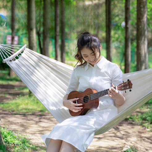야외 캠핑 해먹 스윙 더블 두껍게 전복 해먹, 롤오버 방지-쌀과 흰색 더블 (대담한 로프 * 2 저장