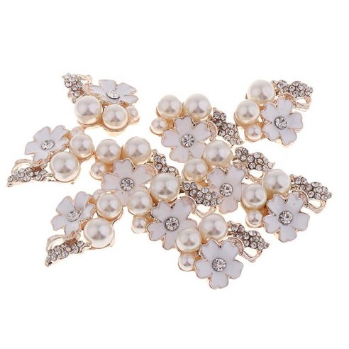 보석 DIY에 대 한 10pcs 진주 꽃 단추 라인 석 Diamante 꾸밈, 화이트, 합금