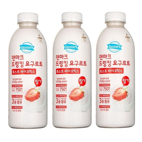 동원 덴마크 드링킹요구르트 포스트바이오틱스 딸기 750ml, 3개