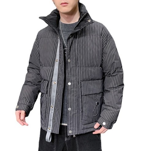 ANKRIC 방한복 커플 다운 남성 하이넥 스트라이프 덧장 코트 패션 90 화이트 오리털 겨울옷에옷