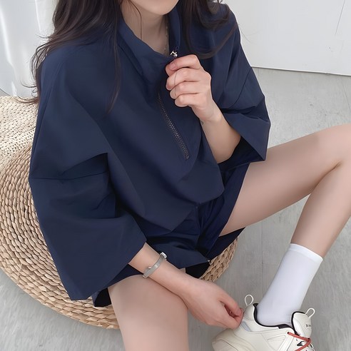 루즈리 Darti 여자 아노락 반팔 반집업 바람막이 반바지 트레이닝 set 세트 7컬러 2단사이즈