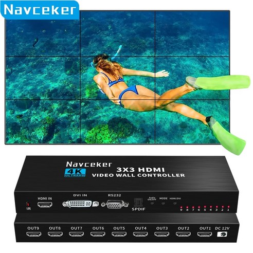 Navceker 4K HDMI 비디오 월 컨트롤러 3x3 HDMI DVI 비디오 월 프로세서 멀티 비디오 스크린 프로세서 스플라이서 4X2 1X4 1X3 배터리 없음, ZY-AP2