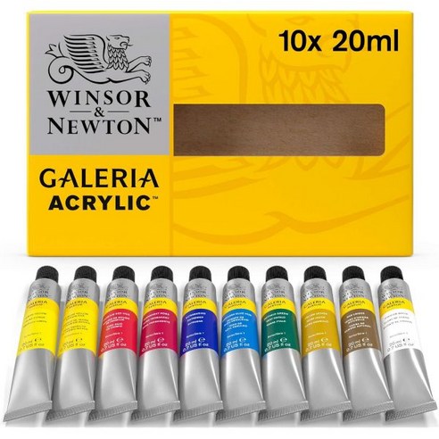 윈저앤뉴튼 Galeria 아크릴 물감 10 x 60ml 튜브 세트, 10 x 20ml (0.7-oz)