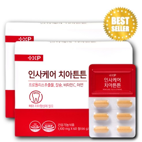 인사케어 프로폴리스 고함량 플라보노이드 20mg 칼슘 치아튼튼, 2개, 60정
