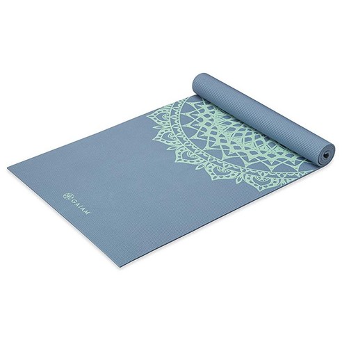 Gaiam 프리미엄 논슬립 요가 필라테스 매트 68x24인치 5mm 두께 3598318625, Blue Shadow Marrakesh