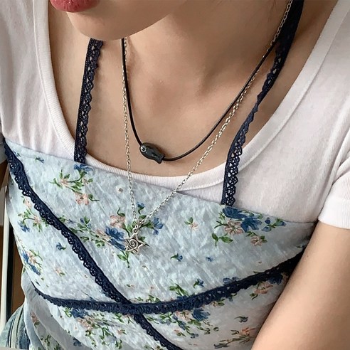 블루씨티 자체제작 그리 물고기 롱 레이어드 목걸이