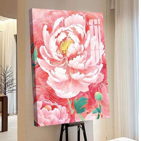votgl 보석십자수 캔버스형 DIY 액자형 풍경 인물 꽃식물50x40cm, 012모란꽃, 1개