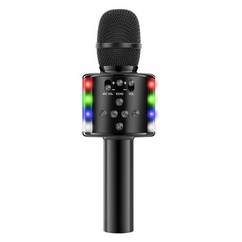 블루투스 LED 노래방 스피커 마이크 Ktv 손바닥 휴대용 마이크 블루투스 마이크 TWS 커넥티드 기술, 블랙