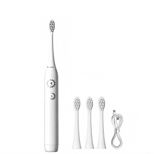 SmartSonic+ T6 음파 전동칫솔 + 칫솔모 4개 이중 모드 아침/저녁 사용, 1개, 화이트, T6