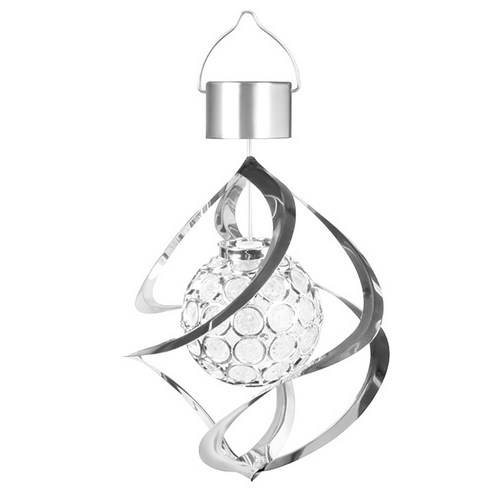 Lixada IP65 방수 태양 조명 야외 풍력 차임 LED 색상 변경 정원 파티오 발코니에 대 한 스피너 램프, 1세트, Silver