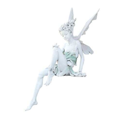 [ZL] 튜더와 튜어 레진 앉은 요정 동상 정원 장식 현관 조각 마당 공예 조경 홈 가든 장식, 하나, White 18cm