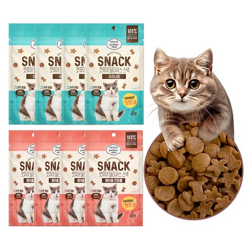 캣퓨어 고양이 딜리셔스 스낵 오랄 콤플렉스, 20개, 60g, (2종)헤어볼2봉지+유리너리2봉지