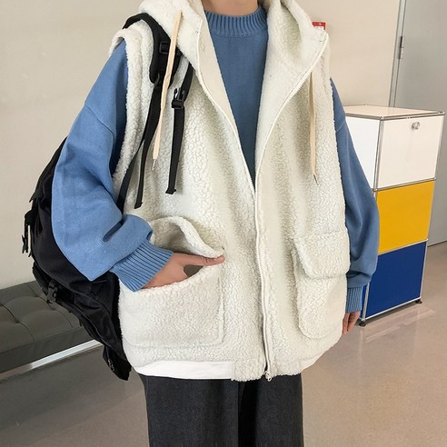DFMEI 양모 조끼 남성 후드 두꺼운 코튼 패딩 코트 조끼 패션 브랜드 민소매 조끼 코튼 패딩 코트 겨울 따뜻한