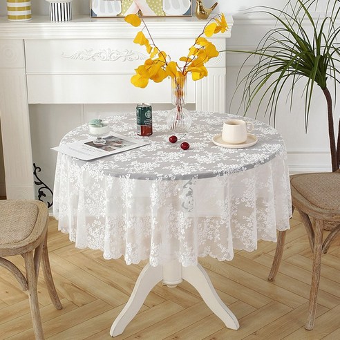 DFMEI 라운드 작은 라운드 테이블 식탁보 레이스 흰색 원사 자수 꽃 식탁보 홈 스타일, DFMEI 100cm 원형(직경 40-60cm의 원형, 유럽 ​​​​꽃