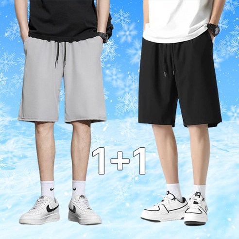 바디모션 남성 여름 기능성 아이스 쿨 트레이닝 밴딩 팬츠 5부 반바지 1+1