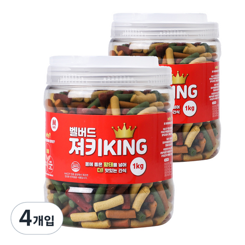 벨버드 져키KING 강아지 간식 M, 혼합맛(황태/연어/참치/오리/치즈), 1kg, 4개