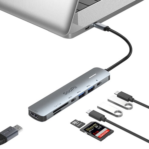 Soopii PD 100W 충전 7in1 USB C타입 멀티 허브 썬더볼트 확장 DS71, 상세페이지 참조