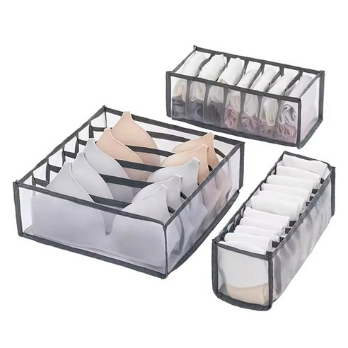 칸칸이 매쉬 반투명 의류 정리함 3종(6칸+7칸+11칸), 1세트, 그레이