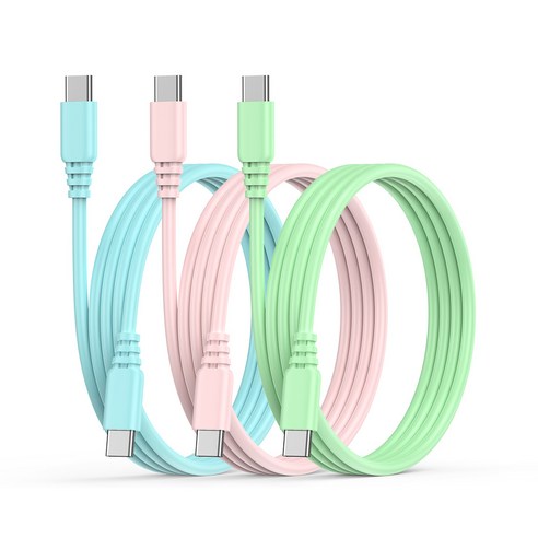 ANNIBER 마카롱 알루미늄합금 C to C PD 60W 초고속 충전 케이블, 3개, 블루+핑크+그린, 1.2m