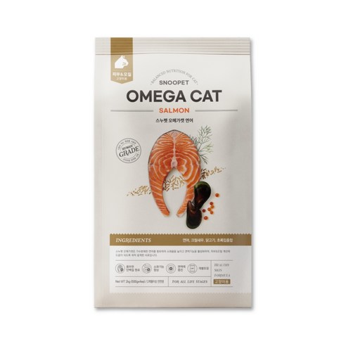 스누펫 오메가캣 전연령 고양이 건식사료 연어 2kg, 1개