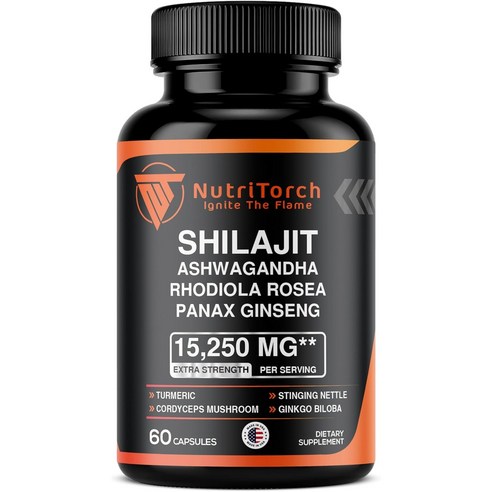 NutriTorch 실라짓 컴플렉스 15250mg 60캡슐 아슈와간다 로디올라 홍삼 함유 활력 증진 보조제