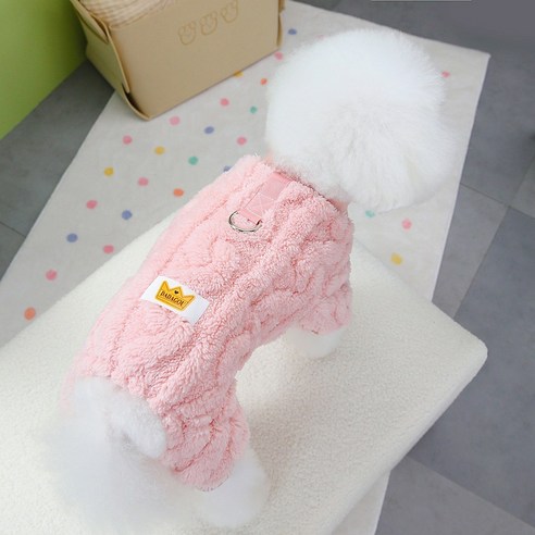 독스랩 반려동물 올인원 케이블 후리스 하네스 일체형, 핑크, 1개