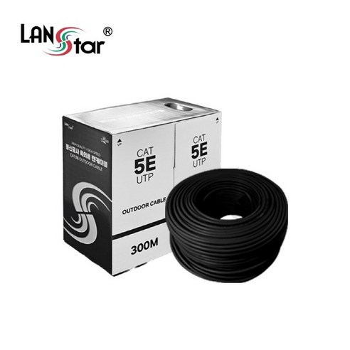 LANstar CAT.5E UTP 옥외용 박스형 랜케이블 300M 블랙 LS-C5OD300 이중피복 24AWG HDPE재질 단선, 1개