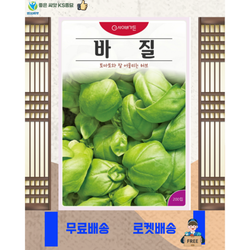고급 바질 씨앗 (200립)바실 허브 꽃 관상 약용 차 종묘 종자 씨 영웅, 1개