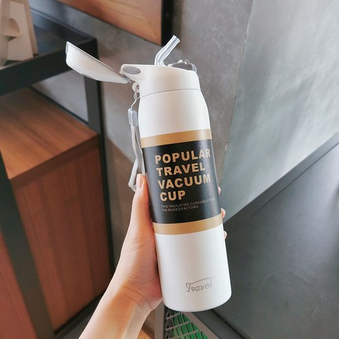 smy보온병 컵 대용량 물 컵 맞춤형 스포츠 간단한 휴대용 여성 학생 성인 탄성 뚜껑, Ike 550 Ml/화이트, 하나