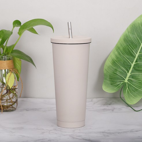 750ml스테인레스 스틸 밀짚 컵 더블 진공 커피 컵 보온컵, 그레이 프놈펜, 500ml