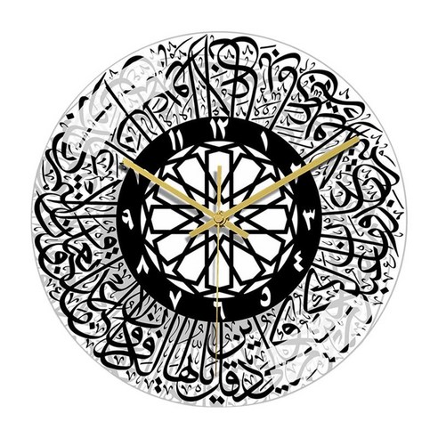 종교 이슬람 벽시계 이슬람 비 똑딱 이드 라마단 벽 예술 배터리 작동 아크릴 시계 홈 거실 사무실 장식, 검은 색
