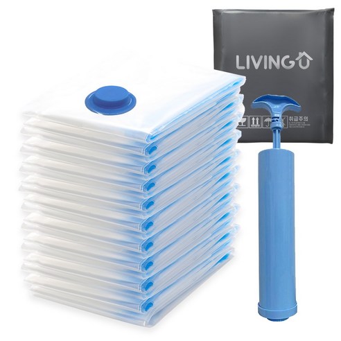 리빙유 진공 투명 이불 의류 압축팩 + 전용펌프 세트, 1세트, 10개입 싱글하우스