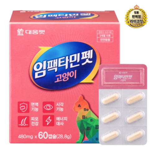 대웅제약 대웅펫 임팩타민펫 고양이 캡슐 영양제 60캡슐, 비타민, 면역력 강화, 4개