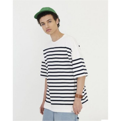 헤지스 남성 네이비 스트라이프 면 반팔티셔츠348522