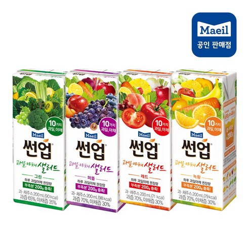 매일유업 썬업 과일야채샐러드 200ml 24팩혼합=(녹황/레드/그린/퍼플 각6팩씩), 1세트, 1세트