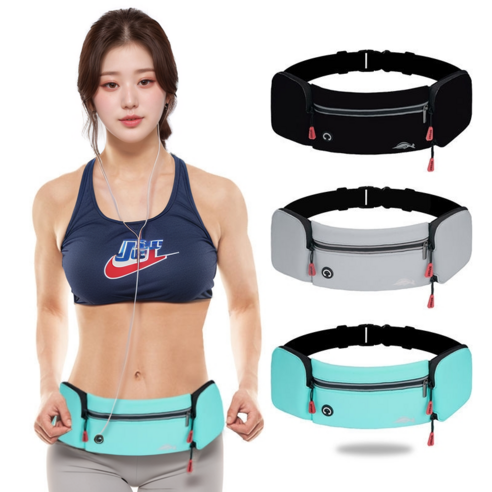 뉴웨이런 초경량 다중포켓 아웃도어 조깅 러닝벨트, 블랙, 1개