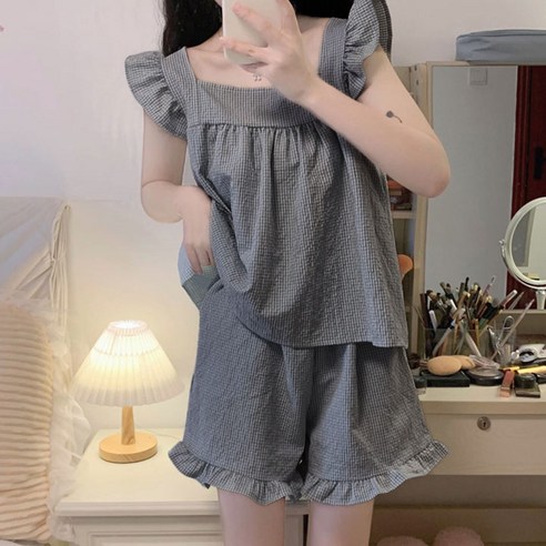 스위티 프릴 나시 파자마 세트: 여름밤의 달콤한 속삭임 민잠옷