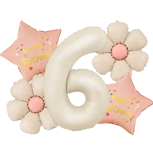 파파 파티 크림 데이지 대형 숫자 기념일 생일 풍선 세트, 1세트, 크림 6 + 데이지 2p + 별 2p