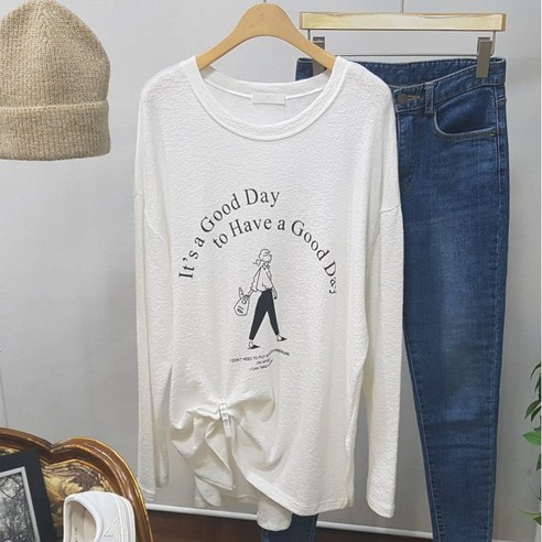 상상그이상 여성용 국내제작 귀여운 프린팅 포인트 고퀄리티 슬라브 원단 긴팔 티셔츠