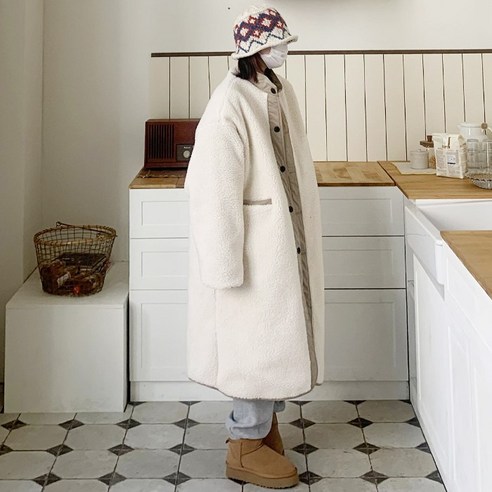 빅사이즈 여성 양털 롱코트