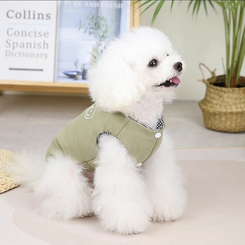 코코스튜디오 고양이 강아지옷 스마일 체크 패딩 조끼, 코코 스마일 체크 패딩조끼/그린