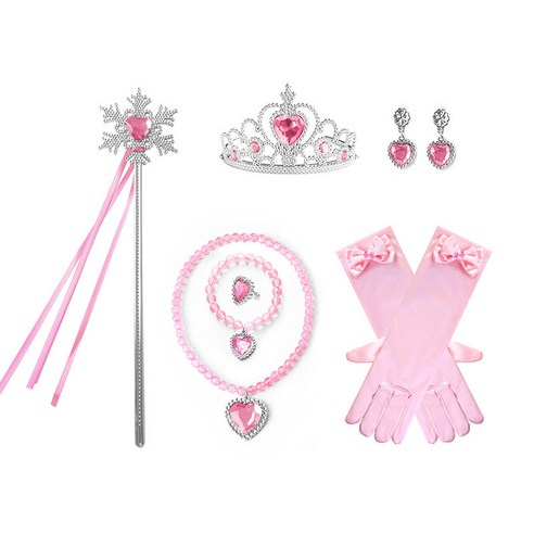 생일 파티 용품 티아라 + 어깨띠 + 액세서리 요술봉 코스튬 세트, 핑크 눈꽃세트