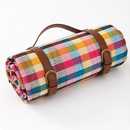 DFMWI.피크닉 매트.Picnic mat.--휴대용 방수&amp;가죽 스트랩 피크닉 매트 야외 캠핑 방습 매트 피크닉 캠핑 매트, 다채로운(가죽스트랩)90*200Cm