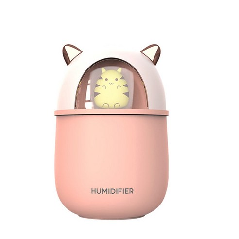 귀여운 LED 램프 캐릭터 마우스 쿨안개 USB 가습기 초음파 초정숙성, 분홍색