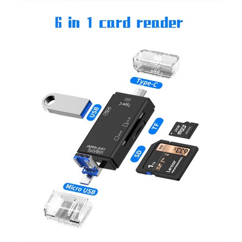 멀티 카드 리더 올인원 sd USB 5핀 C타입 블랙박스 영상 휴대폰 재생, 블랙, 1개