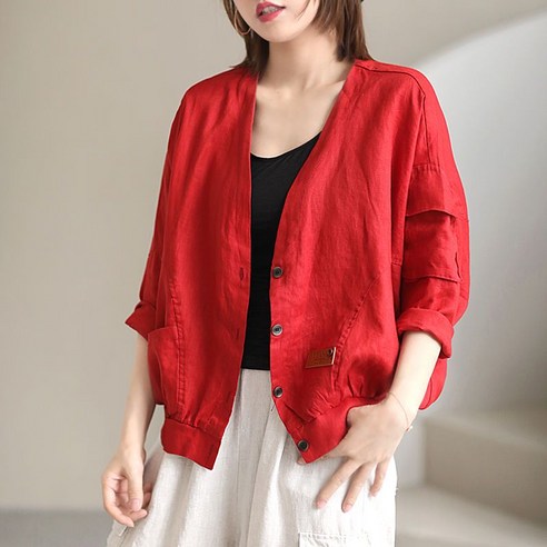 COBOTOR 여성 면마 자켓 빈티지 봄 여름 가을 여자 긴팔 재킷 상의 women linen jacket XK1403