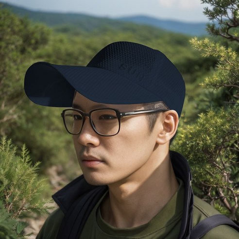 긴챙 썬 메쉬모자 대두모자 골프 러닝 마라톤 메쉬캡 모자 11cm 롱챙모자 소두효과, 네이비, 1개